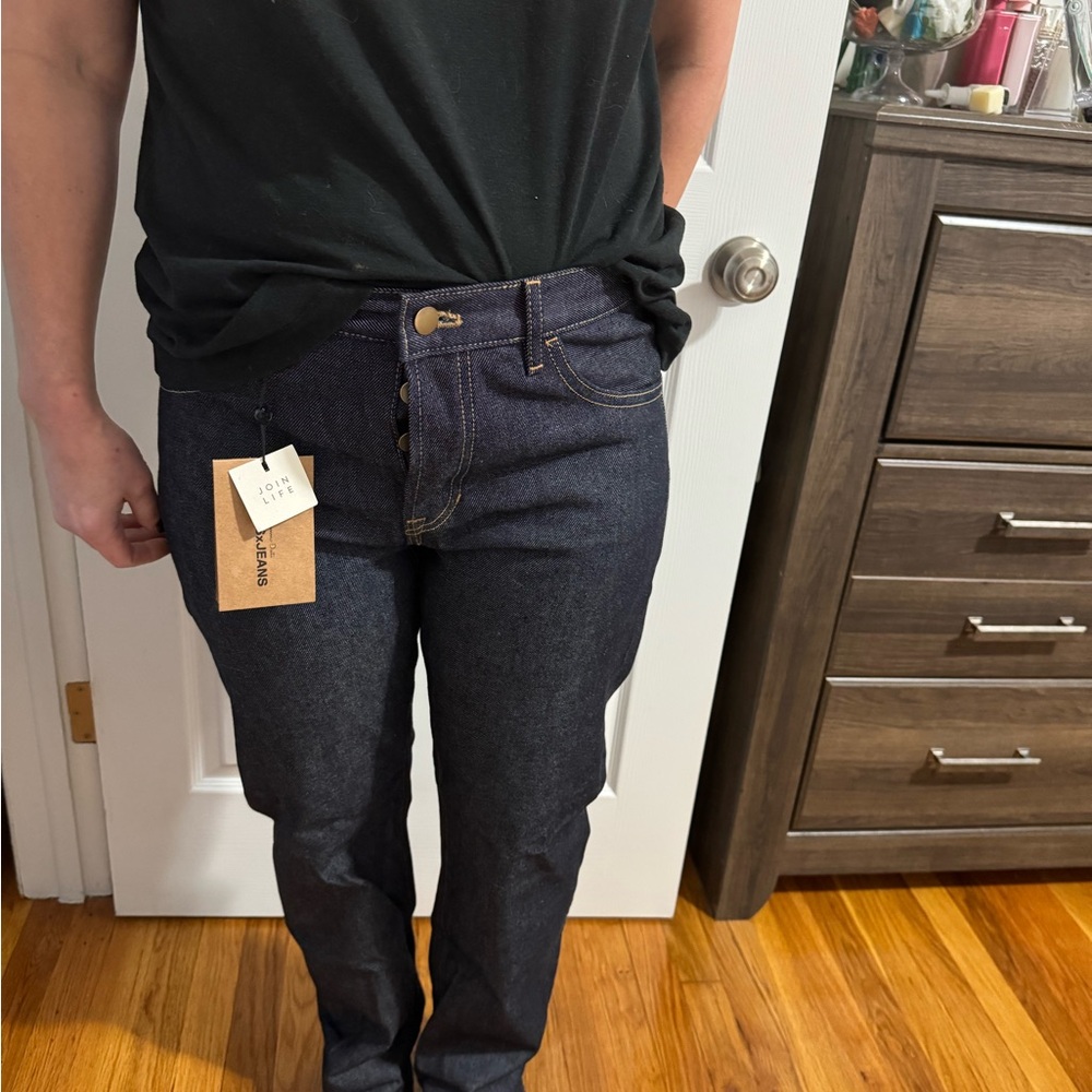 Massimo Dutti, dark blue  straight jeans, size   US 8 with button , new with tag